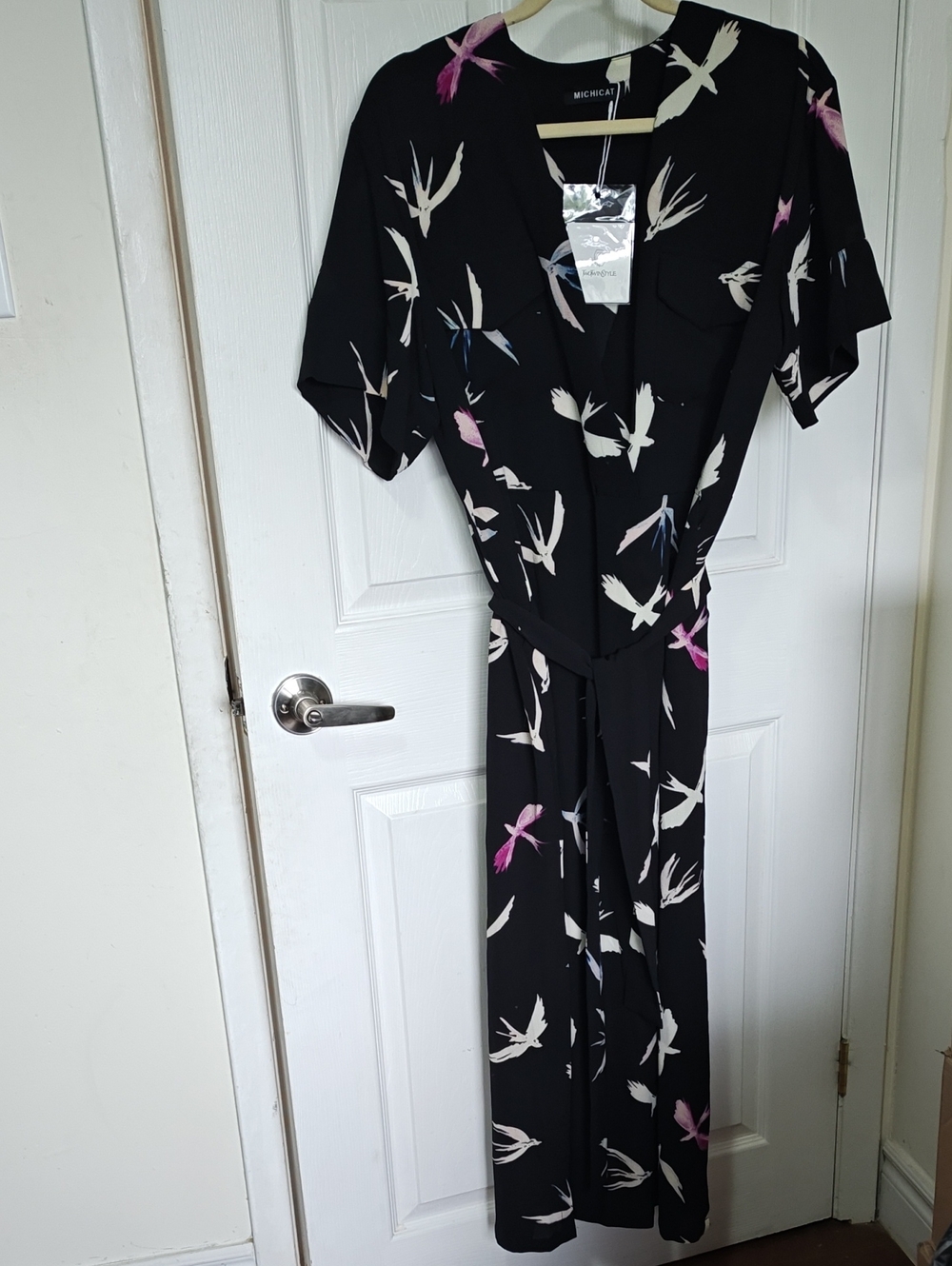 Black Maxi Dress with Bird Print